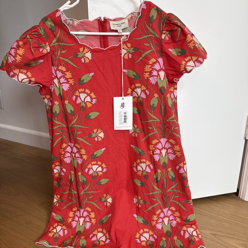 Elizabeth James Women’s Dress Red Floral Short Sleeve Zip Back NWT